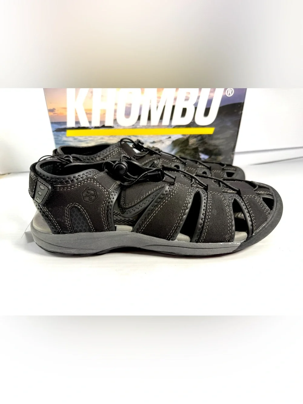 Khombu Mens Black Closed-Toe Sport Sandals 12